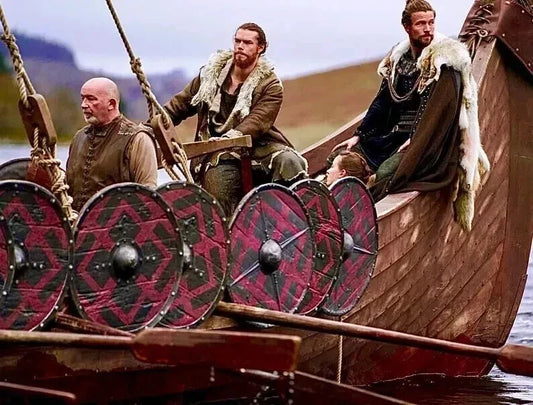 24-inch round Viking shield made of wood and steel, battle-ready design
