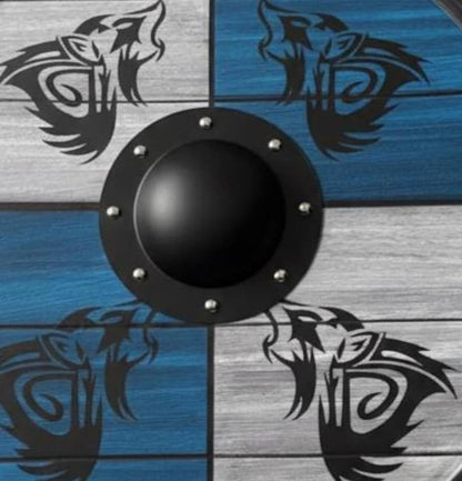 Viking Shield wall decor featuring Nordic warrior artwork, perfect for home decoration, medieval themed interiors, and collector display