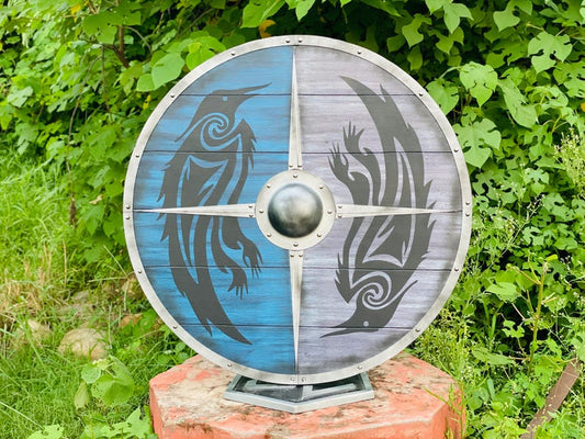 Viking Valhalla Raven Wooden Shield with intricate crow design