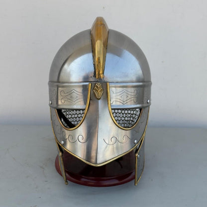 Side view of Viking wolf helmet with chainmail for cosplay and medieval reenactments