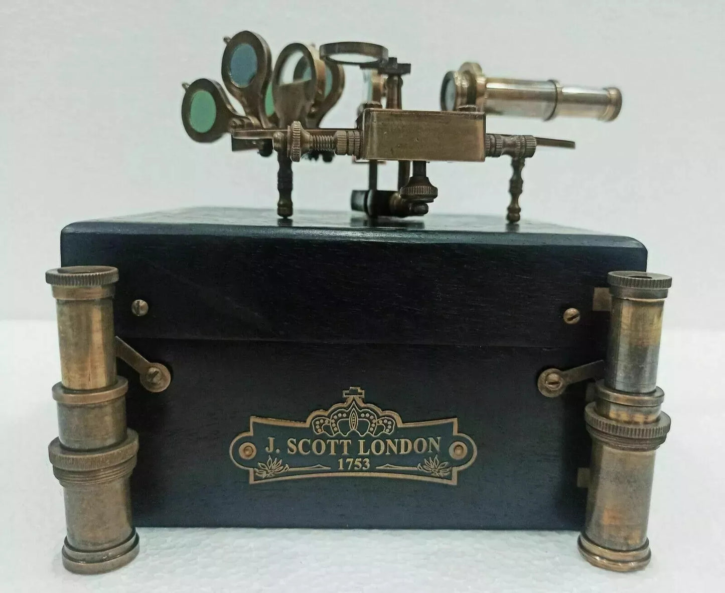 Vintage J.SCOTT marine sextant with antique brass finish and handmade detailing

