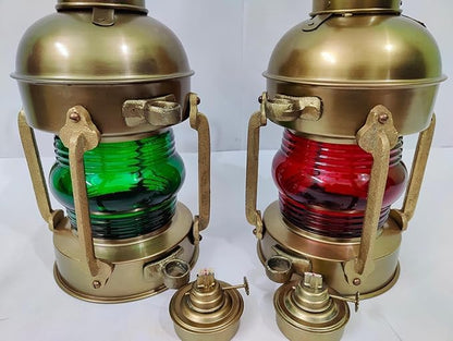 Vintage marine lantern used as nautical home décor light in rustic setting