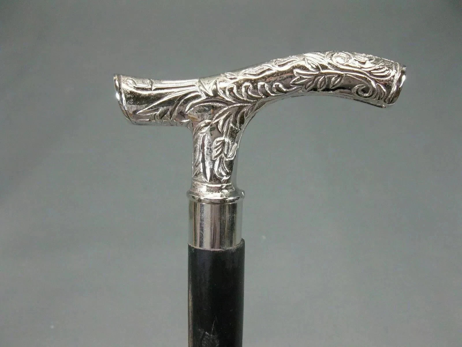 Vintage silver nickel plated brass derby handle wooden walking stick cane handmade gift