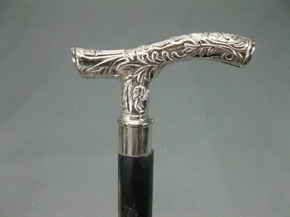 Vintage silver nickel plated brass derby handle wooden walking stick cane handmade gift