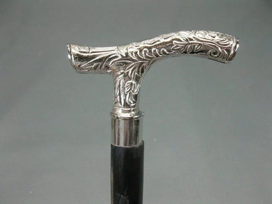 Vintage silver nickel plated brass derby handle wooden walking stick cane handmade gift