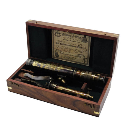 Vintage-style handcrafted spyglass telescope mounted on tripod stand