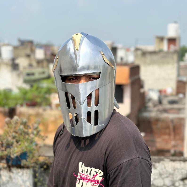 Visor of Aegis Prime helmet designed for LARP combat with adjustable interior straps and full protection