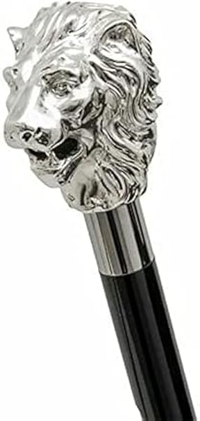 Walking hand cane stick with silver lion head brass handle, designer handmade cane