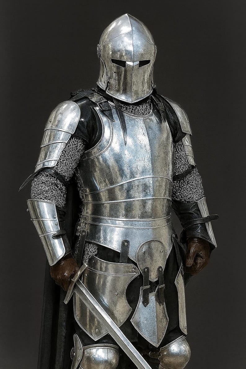 Wearable Barbuta Knight Armor Suit medieval full steel costume with silver polish finish