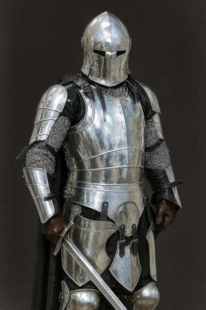 Wearable Barbuta Knight Armor Suit medieval full steel costume with silver polish finish