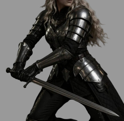 Wearable Female Cosplay Steel Armor Set designed for medieval reenactment and fantasy events
