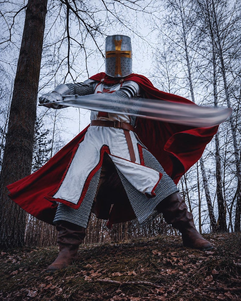 Wearable knight armor with chainmail-inspired detailing for historical reenactment and cosplay