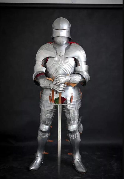 Wearable medieval knight armor suit with functional battle ready stainless steel protection