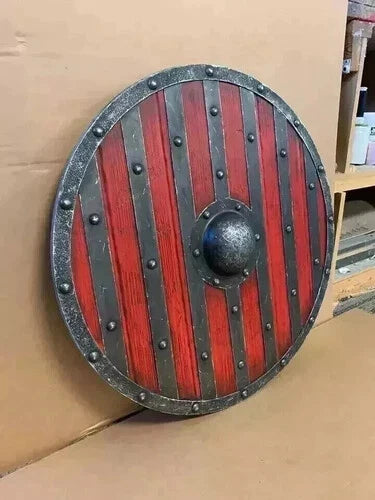 Back of Viking round shield showing wearable straps for battle or costume use
