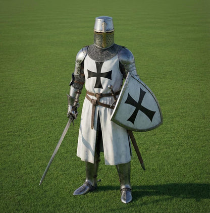 Wearable Steel Crusader Knight Armor Set with Shield for LARP cosplay and medieval reenactments