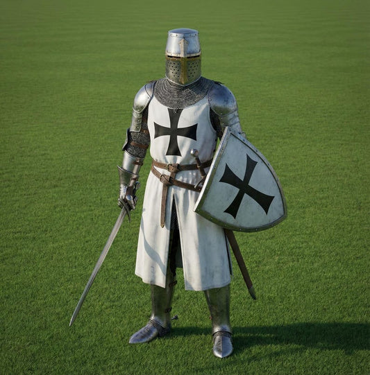 Wearable Steel Crusader Knight Armor Set with Shield for LARP cosplay and medieval reenactments