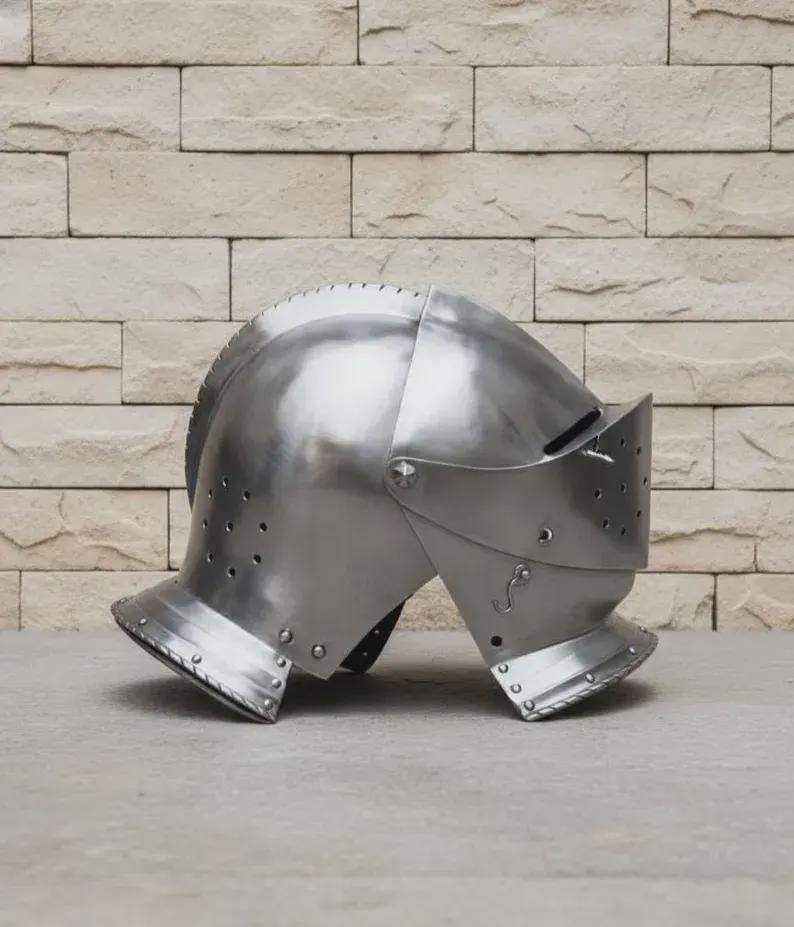 Wearable steel Medieval Gothic Knight Helmet – perfect for cosplay, LARP, and historical reenactments