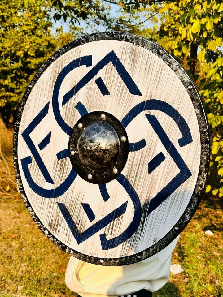 Back side of the Viking shield showing wearable arm straps for battle reenactments