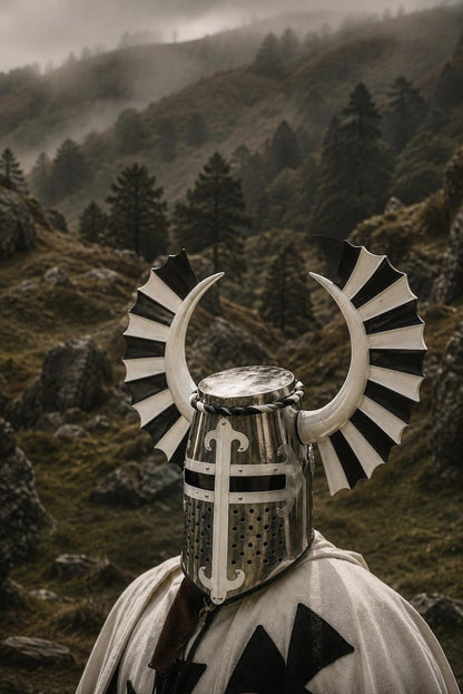 White cloak with black cross from Medieval Knight White Templar Armor designed for crusader cosplay and medieval reenactment