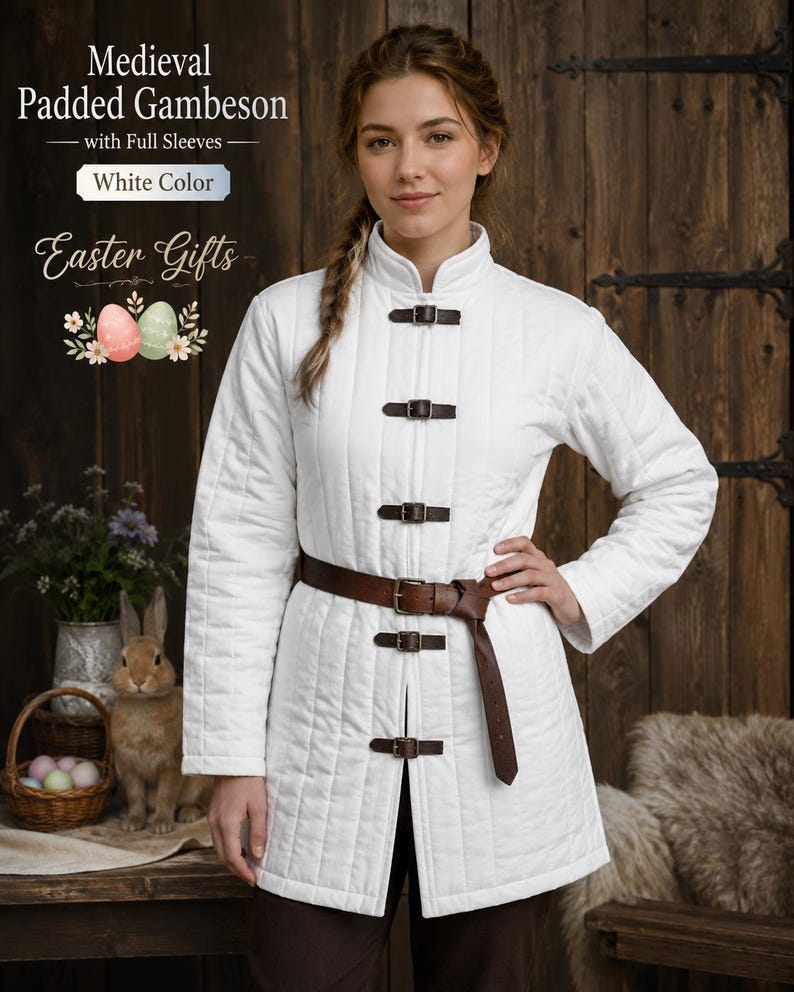 White Medieval Gambeson for historical reenactment and LARP events