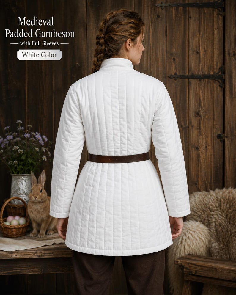 White Quilted Armor Jacket for LARP and medieval costume
