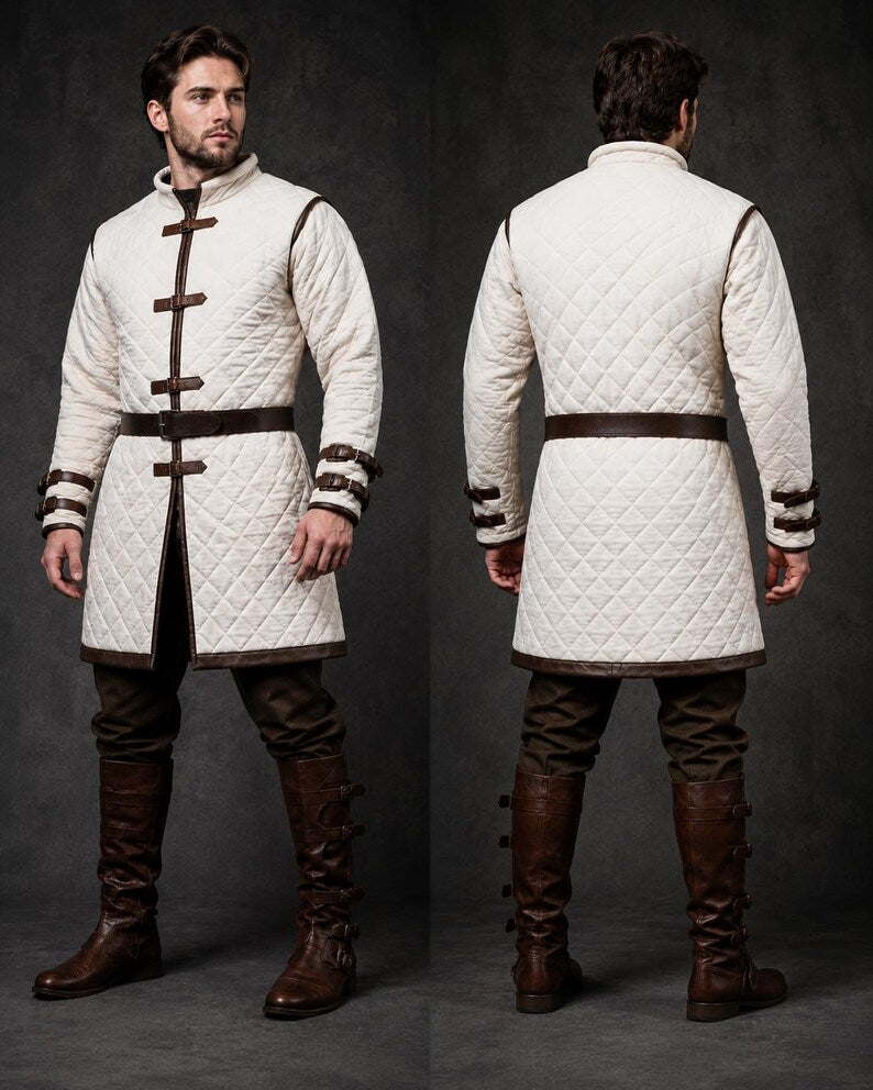 White Quilted Padded Armor Jacket for LARP and Renaissance Faire