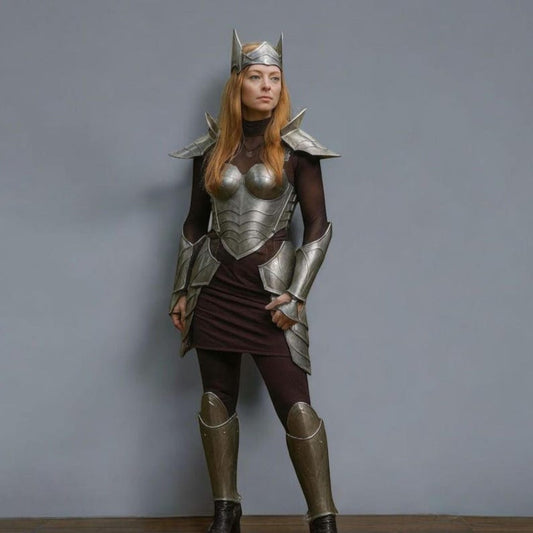 Women’s hand-forged medieval armor set made from adjustable steel for LARP and Renaissance fairs