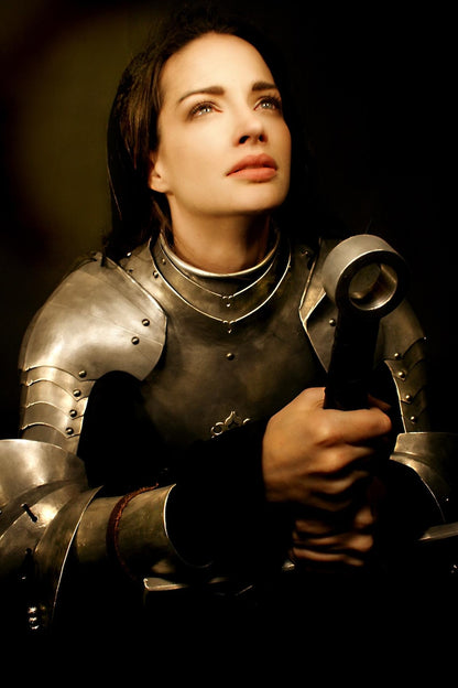 Women’s LARP cosplay armor showing side view and riveted details