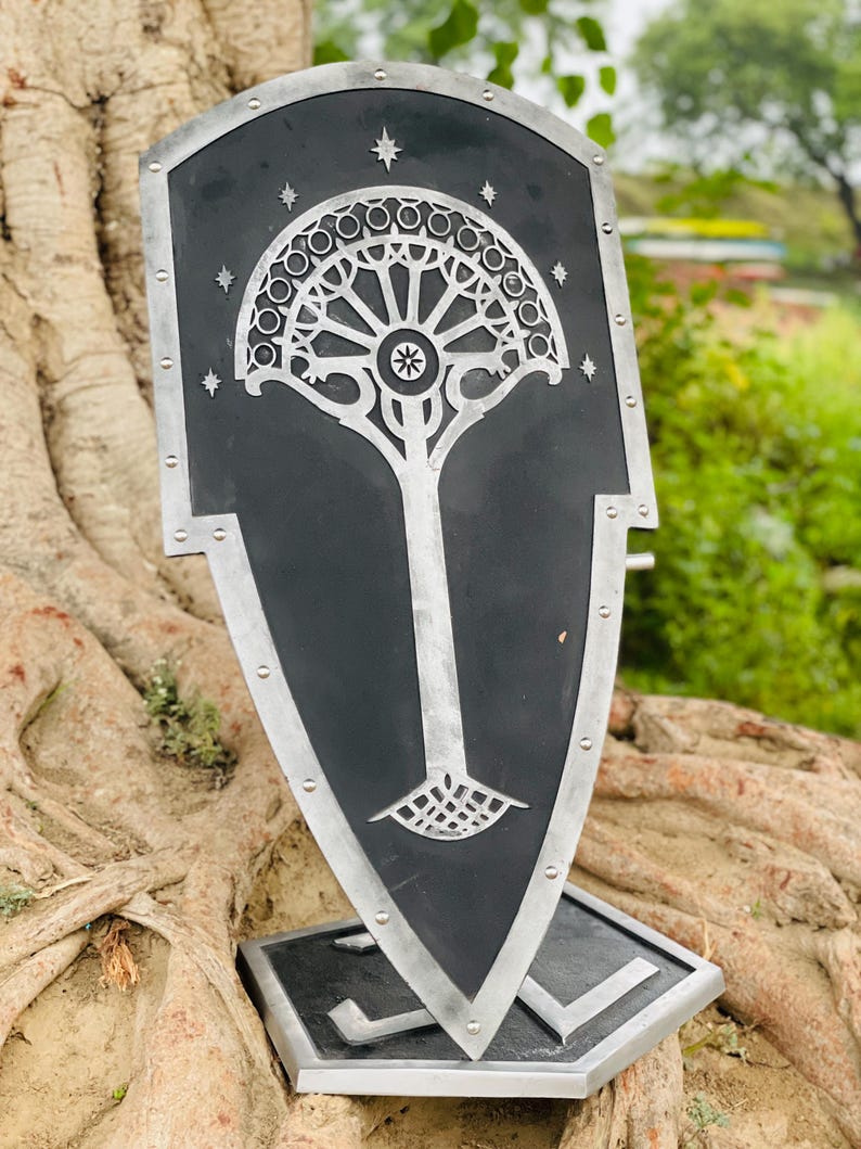 Wooden Lord of the Rings Gondor Shield side profile showing detailed craftsmanship and construction
