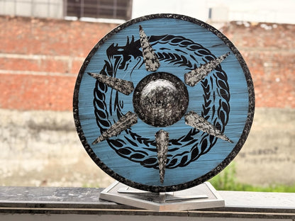 Wooden Viking Dragon Shield – Perfect for LARP and Cosplay Events – Norse Warrior Round Shield