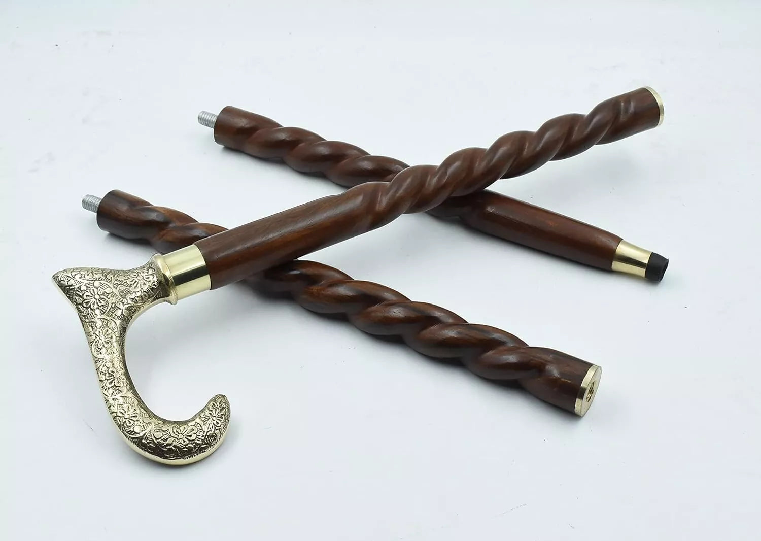 Wooden walking stick nautical cane with brass derby engraved handle